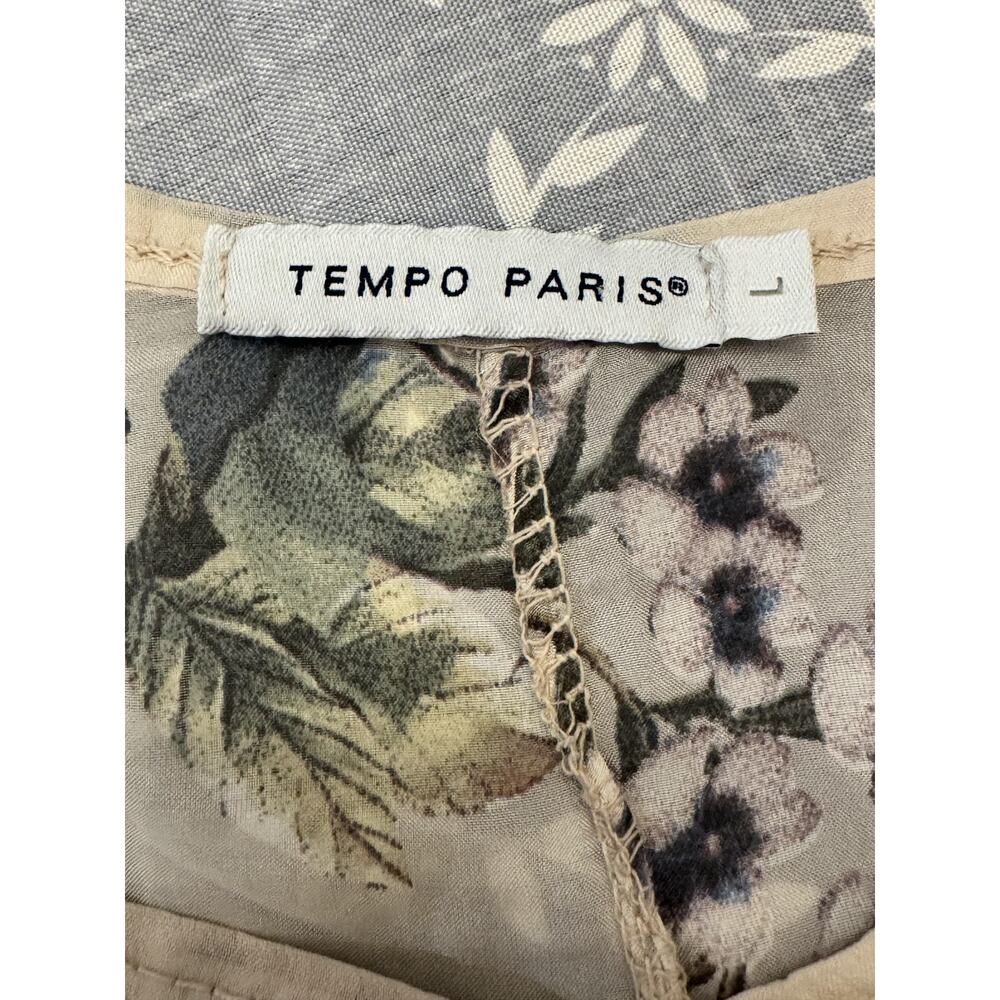 Tempo Paris Tunic Blouse Womens Large Beige Floral Silk Blend V Neck Boho Italy - Picture 5 of 7